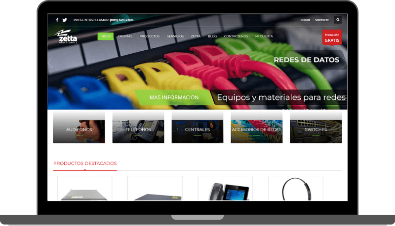 Web de Zetta Electronics en una laptop